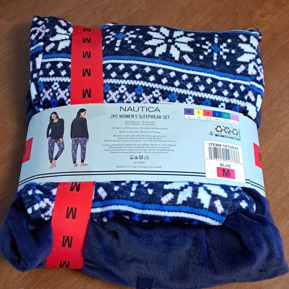 Nautica Women's Navy & White Patterned Sleep Set M - Picture 4 of 4